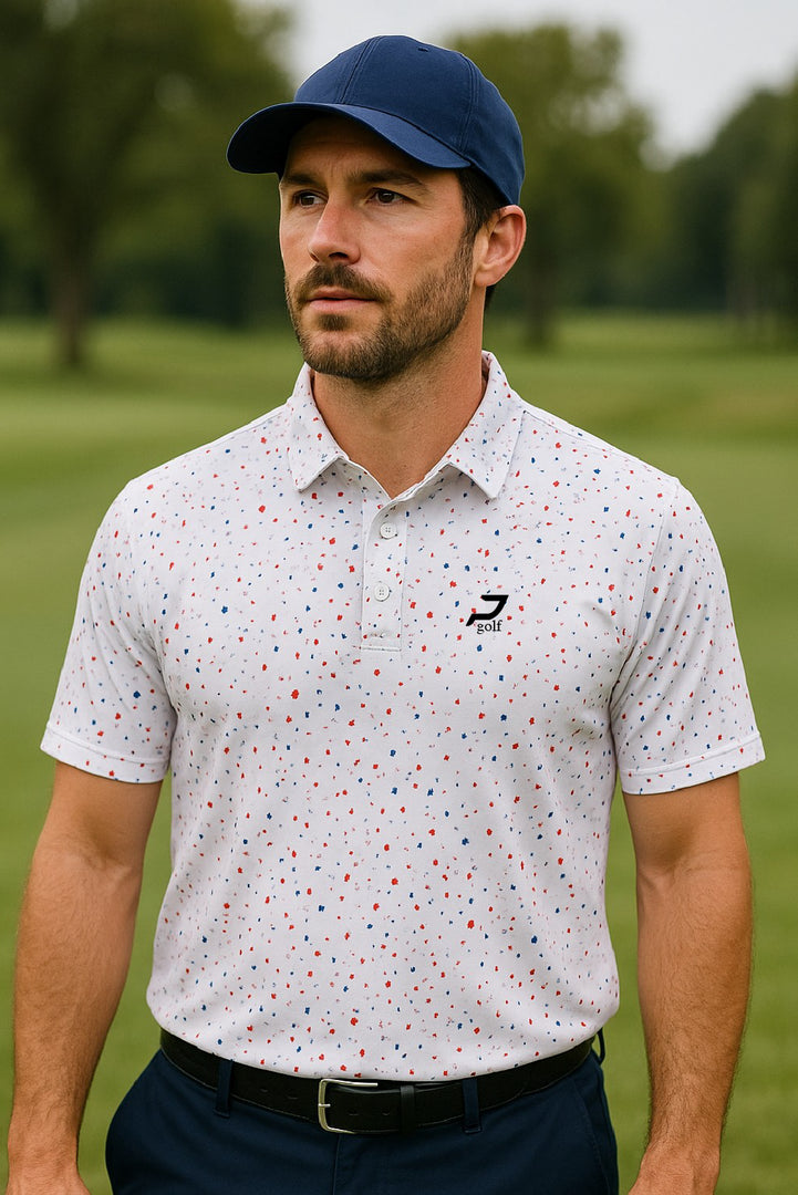 White Golf Polo with Multi Colour Flecks